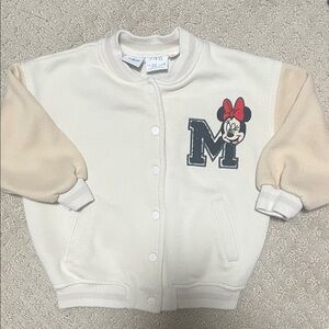 Zara Kids Cream and Tan Pea Coat with Minnie Mouse Patch